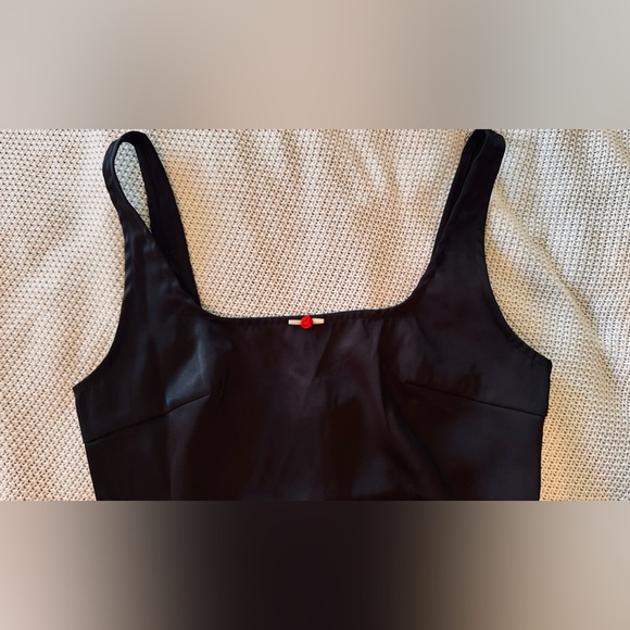 ASTR The Label Coquette Rose Sleek Black Satin Mini Dress - Picture 8 of 14